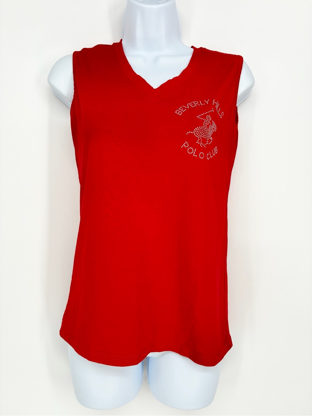Beverly Hills Polo Club Rhinestone Studded Red V-Neck Vest Tank S